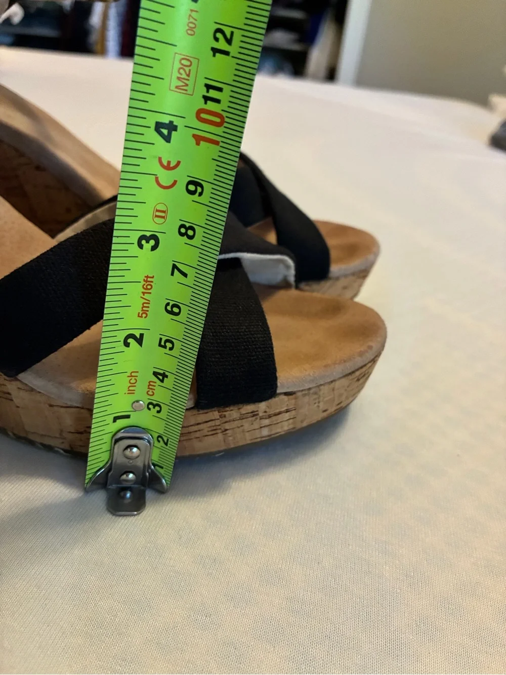 Toms Black Cork Wedge Sandals with Ankle Buckle